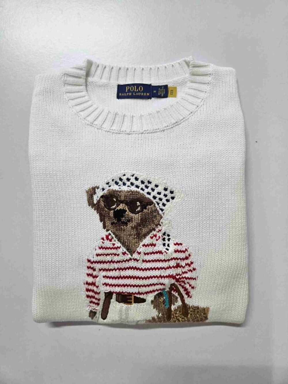 Polo Ralph Lauren Cream French‑Style Lady Polo Bear Crewneck Knit Sweater - Picture 2 of 4